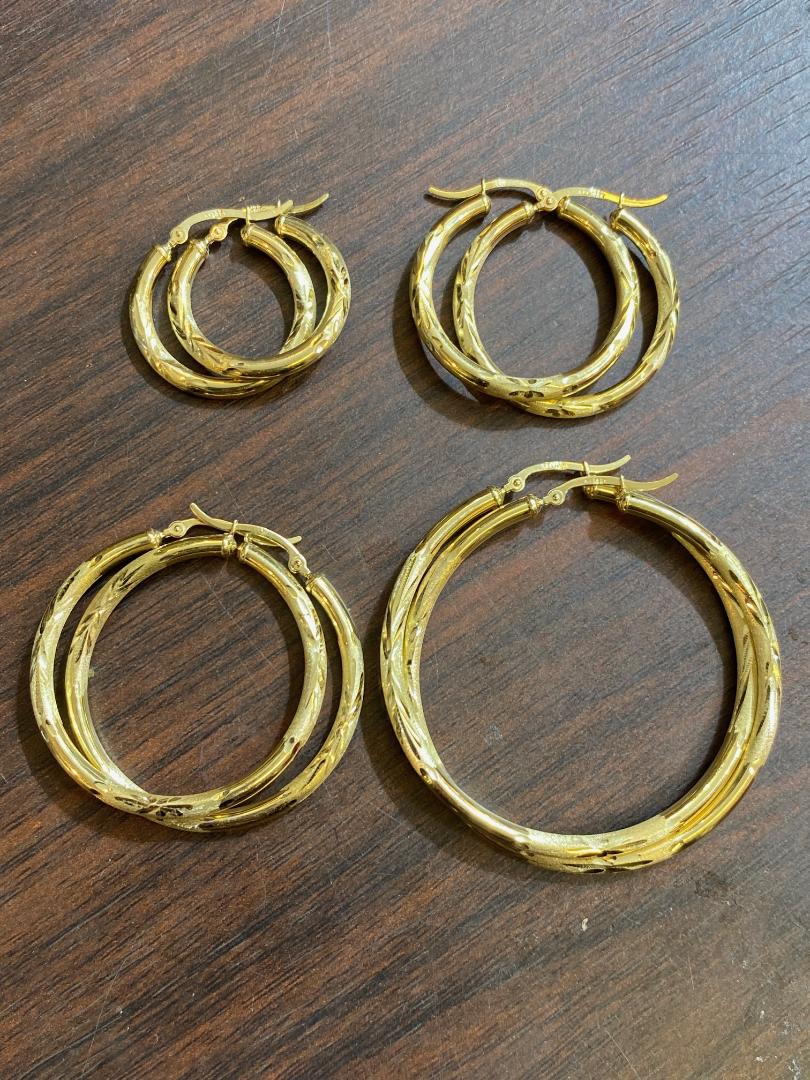 14k Yellow Gold Hoop Earrings (3mm) - Lovelace Cut