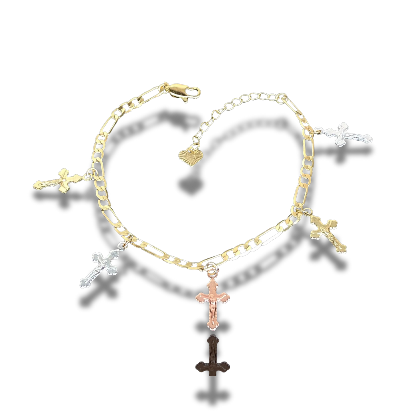 18k Gold Filled TriColor Cross Charm Bracelet - Lovelace Cut