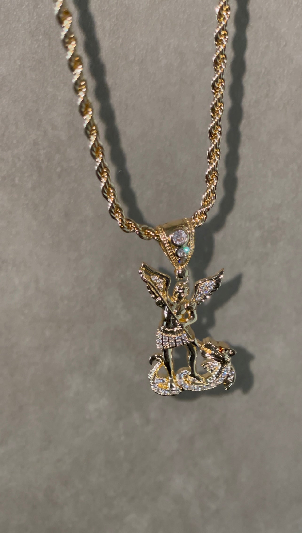 Archangel Michael Pendant with CZ Stones - Lovelace Cut