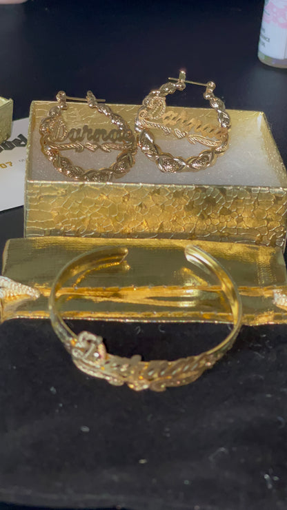 Gold Plated Personalized Name Bangle - Lovelace Cut