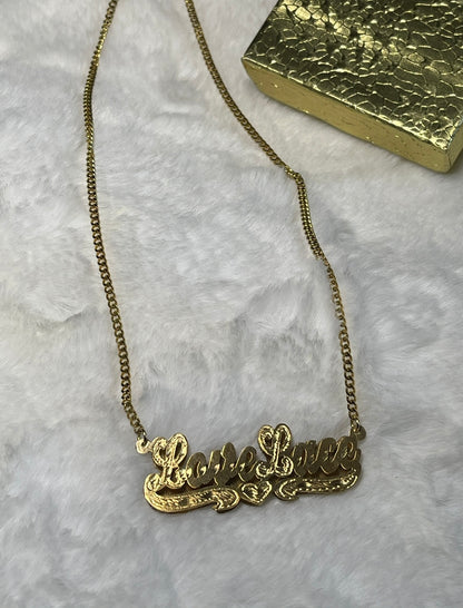 10k 14k Gold 3D Double Plated Name Necklace w/ Heart Tail - Lovelace Cut
