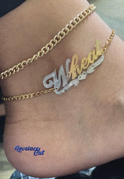 10k Personalized Name Anklet - Lovelace Cut