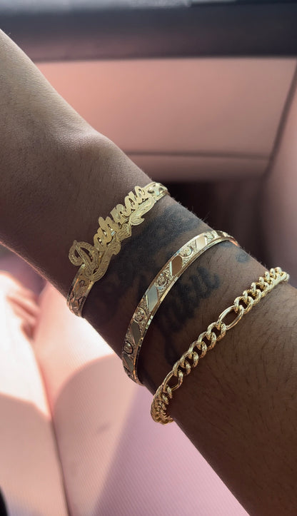 Gold Plated Personalized Name Bangle - Lovelace Cut