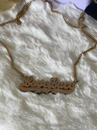 10k 14k Gold 3D Double Plated Name Necklace w/ Heart Tail - Lovelace Cut