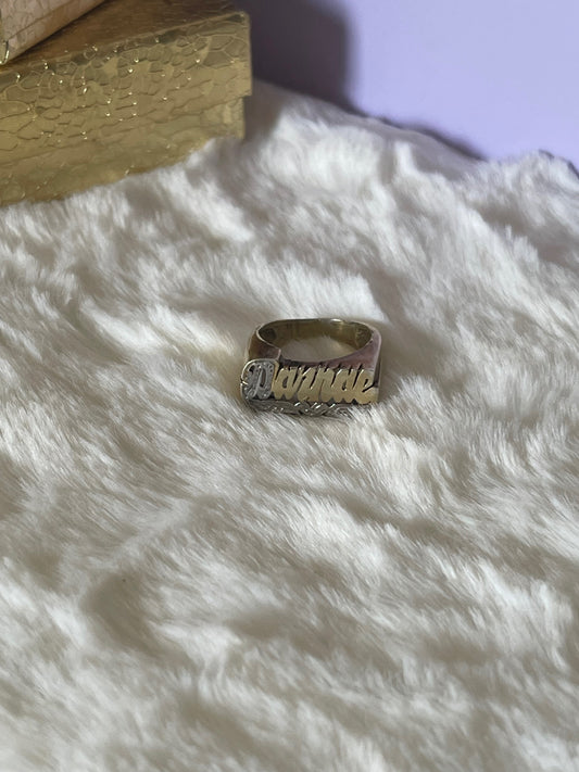 Personalized Chunky Name Ring w/ Heart Tail - Lovelace Cut