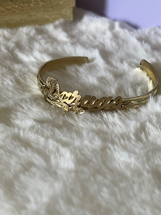 Gold Plated Personalized Name Bangle - Lovelace Cut