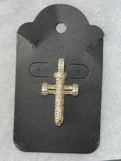 Gold Faith CZ Nail Cross Pendant - Lovelace Cut