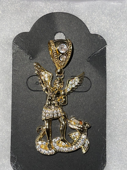 Archangel Michael Pendant with CZ Stones - Lovelace Cut