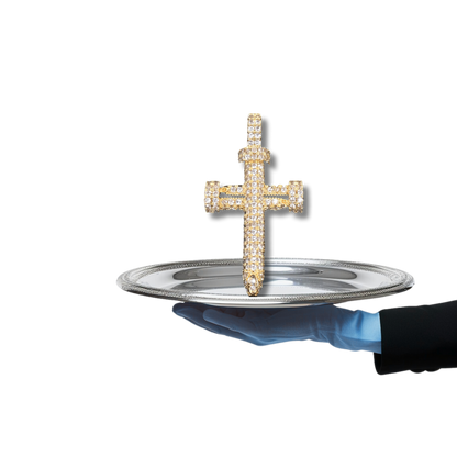 Gold Faith CZ Nail Cross Pendant - Lovelace Cut