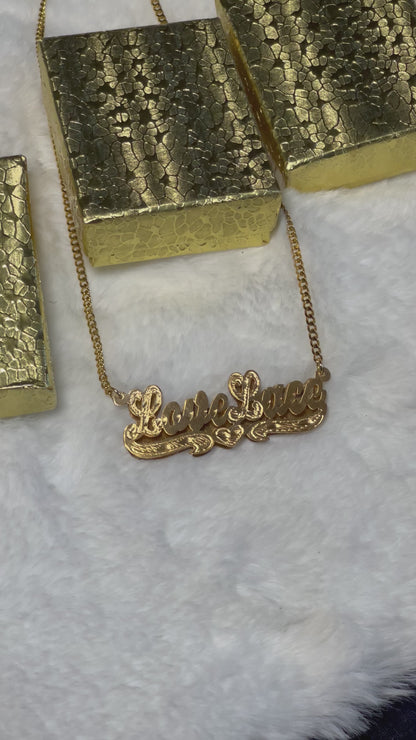10k 14k Gold 3D Double Plated Name Necklace w/ Heart Tail